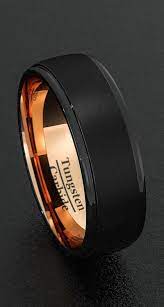 Alliances Pour Hommes Bagues En Tungstene De 8 Mm Noir Brosse Bord A Bord En Or Rose Mariage Deco Mens Wedding Rings Rings For Men Black Rings