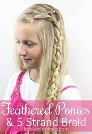 Feathered Ponies And 5 Strand Braid Hairstyle For Girls Braided Hairstyles Hair Styles 5 Strand Braids