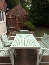 Garden Furniture Makeover Using Cuprinol Fresh Rosemary Paint Painted Garden Furniture Garden Furniture Colorful Furniture