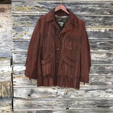 70s Vintage Brown Suede Fringe Jacket Western Sears 1970s
