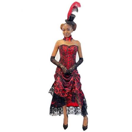 Stunning Satin and Rhinestone Ruby Red Burlesque Adult Costume Rent / Small