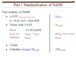 The molarity of a sodium hydroxide solution can be determined by dividing the amount of sodium hydroxide (in moles) present by the number of liters of the overall solution. Determination Of Amount Of Acid By Back Titration Experiment Ppt Download