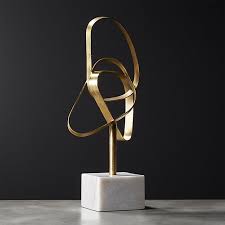 Standing Infinity Brass Knot Sculpture Modern Sculpture Decorative Objects Marble Square