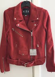 Crimson Red Veda Jayne Jacket Veda Moto Jacket Veda Suede Leather Jacket Red Leather Biker Jacket Leather Jacket High Fashion Street Style Fashion