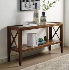 Sofa table features drop down drawer fronts for media. Izar Ii Tapered Leg Sofa Table