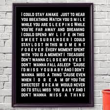 Aerosmith I Don T Want To Miss A Thing 1 Year Anniversary Wedding Song Artwork Song Lyric Artwork Musical Gift For Her Our Love Story Bestie Wedding Song Artwork 1 Year Anniversary