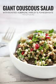 Oil, jalapeños, cumin, coriander, garlic and salt to taste in large bowl; Giant Couscous Salad With Roasted Aubergine Parsley Pomegranate