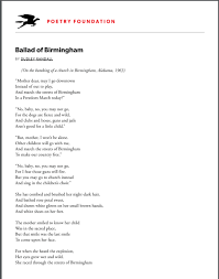 The mother was fat, and the baby was thin, just like a skeleton wrapped up in skin. Ballad Of Birmingham Pair With Chapter 14 Of The Watsons Go To Birmingham 1963 And Compare With Joey S Teaching 6th Grade Poetry Foundation Teaching Reading