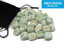 25pc Norse Amazonite Viking Rune Stones Set With Chart And Pouch