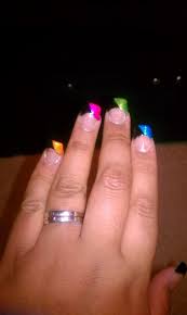 Acrylic nail application costs less than gel nail application. Acrylic Nails Rainbow French Tip Angelina M S Angelinastyles Photo Beautylish
