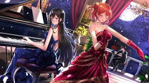Two Female Anime Character Wallpaper Illustration Of Two Female Wearing Blue And Red Dresses Yahari Ore Black Hair Blue Eyes Yahari Ore No Seishun Anime Music