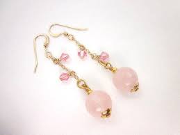 Rose Stone Earrings Pink Gem Dangle Earrings Pink Ball Drop Earrings Long Rose Quartz Earrings Pink Jewelry Rose Quartz Earrings Gold Earrings Dangle