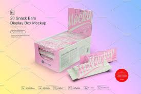 Download these mockups if you need to present your logo and. Display Box And Snack Bars Mockup In 2020 Display Boxes Snack Bar Bar Displays