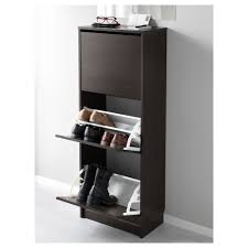 Bissa Black Brown Shoe Cabinet With 3 Compartments 49x135 Cm Ikea Shoe Cabinet Shoe Storage Cabinet Ikea