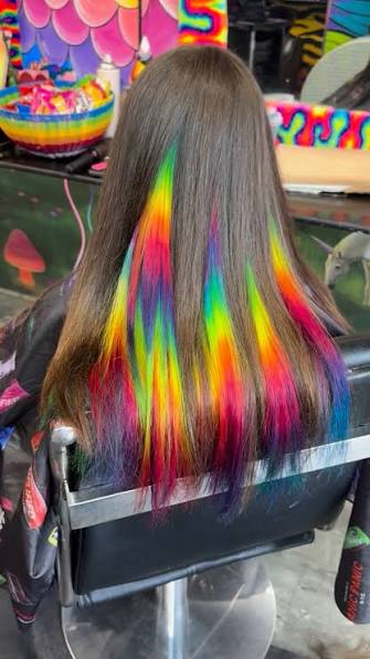 Hidden rainbow hair 🌈 is a great first step into having hair color . Not only does it blend into someone’s natural color , there’s less noticeable regrowth when it grows in (being underneath) , it’s ...