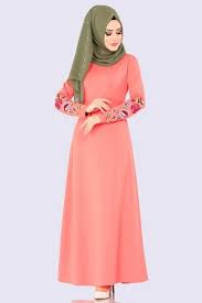 Modaselvim Elbise Cicek Nakisli Tesettur Elbise Ukb5037 Somon Fashion Dresses Hijab Fashion