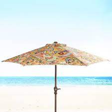 Bronze aluminum square cantilever patio umbrella with crank open tilt protective cover in black sunbrella. 7 Vibrant Paisley Aluminum Tilting Umbrella Pier 1 Imports Patio Umbrellas Patio Patio Umbrella Bases
