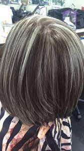 Image Result For Gray Highlights In Dark Brown Hair Blending Gray Hair Gray Hair Highlights Hair Highlights