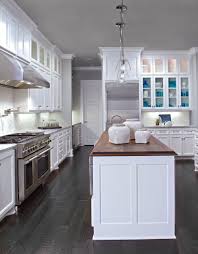 White Cabinets Dark Wood Floors Wood Countertop In Walnut On Center Island Wood Countertops Kitchen White Modern Kitchen White Kitchen Remodeling