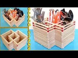 Diy How To Make Kitchen Spoon Stand Popsicle Stick Crafts Craft Ideas کاردستى جاى قاشوقى Craft Stick Crafts Diy Popsicle Stick Crafts Pop Stick Craft
