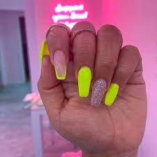 We Ve Rounded Up The Best Acrylic Neon Nail Looks To Copy At Your Next Nail Appointment Acrylicnailsshort Acrylic Neon Nails Neon Acrylic Nails Yellow Nails