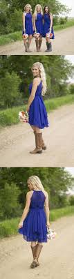 Royal Blue Bridesmaid Dresses Hi Lo Knee Length Halter Neck New Arrival A Line Chiffon Wedding Party Gowns For Girls Discount Bridesmaid Dresses Online How To M Royal Blue Bridesmaid Dresses