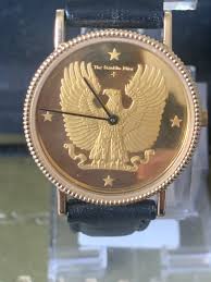 Franklin Mint Eagle Sterling Silver Dial Gold Plated Watch in Original Box  (1988)