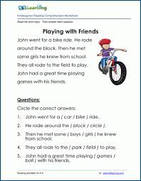 kindergarten stories and reading worksheets k5 learning