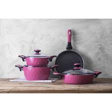 Model olarak birbirinden farklı tasarımlar olarak. Emsan Grid Metalik Pembe Granit 7 Parca Tencere Seti Emsan