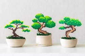 The Handmade Pixelated Bonsai Trees Built With Perler Beads Hama Beads Perler Beads 3d Perler Bead