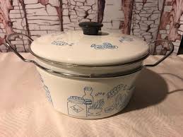 See more ideas about enamel pan, white enamel, enamelware. Retro Mid Century Enamel Pans Pots White Blue Metal Chrome Cathrineholm 1848121541