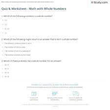 Whole number (plural whole numbers). Quiz Worksheet Math With Whole Numbers Study Com