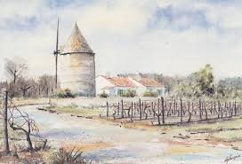 Ile D Oleron Aquarelle De Jean Pierre Lafargue Moulin De La Bree Ile D Oleron Region Aquitaine Limousin Poitou Charentes Ile D Oleron Poitou Charentes Et Aquarelle