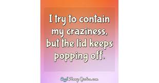 You have to go on and be crazy. I Try To Contain My Craziness But The Lid Keeps Popping Off