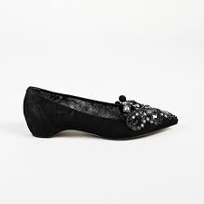 Details About Rene Caovilla Lace Rhinestone Pointed Flats Sz 35 5