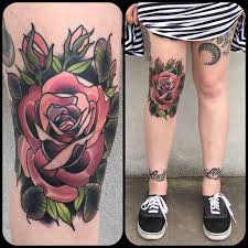 Electric Tattoos Tattoosbykatie Healed Rose On Allisonannh S Knee Tattoo Neck Tattoo Leg Tattoos