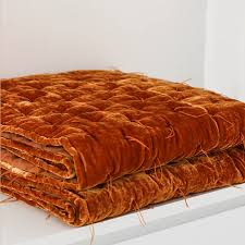 Camille Silk Velvet Quilted Large Throw Bedend Throw Burnt Orange Orange Curtains Living Room Burnt Orange Living Room Burnt Orange Curtains