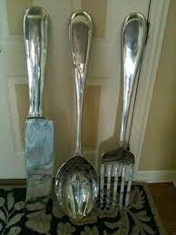 Large S 3 Silver Fork Knife Spoon Wall Decor Metal Utensil Art 36 H Ea New Kitchen Wall Decor Kitchen Art Kitchen Design Small