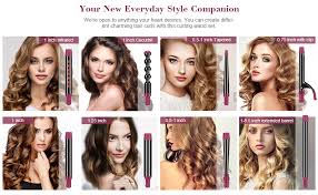 The textured wand gives strands a combination of both tight and loose curls, which ensures the hairstyle. Inglam Professional 8 In 1 Curling Iron Wand Set Instant Heat Up Hair Curler With 8 Interchangeable Ceramic Barrels 0 5 1 25 Adjustable Temperature For All Hair Types Rock Grey Purple