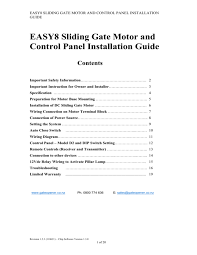 Starting serial number 0,1,2,3,4,5,6, use 500001. Easy8 Sliding Gate Motor And Control Panel Installation Guide