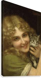 Girl with kitty by Vittorio Reggianini Wall Art