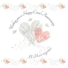 35th wedding anniversary, wedding rings, heart and…. Wishing You A Happy Coral Anniversary Greeting Card