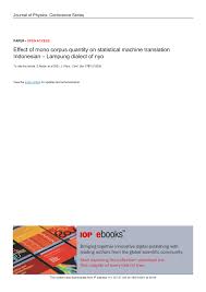 Dalam penulisannya, ketiga kata depan tersebut telah diatur dalam puebi, di mana ketiga kata itu mesti ditulis secara terpisah kala ketiganya hendak ditulis berdampingan dengan kata lain. Pdf Effect Of Mono Corpus Quantity On Statistical Machine Translation Indonesian Lampung Dialect Of Nyo