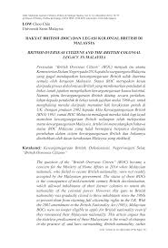 Pdf Rakyat British Boc Dan Legasi Kolonial British Di Malaysia British Overseas Citizens And The British Colonial Legacy In Malaysia
