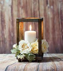 It would even carry through well into the winter with a little added foliage. Reclaimed Wood Candle Lantern Centerpiece Rustic Wedding Etsy