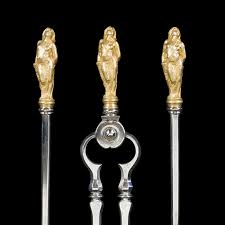 Old antique edwardian style brass fireside companion set with 4 tools. Antique Firetools Westland London
