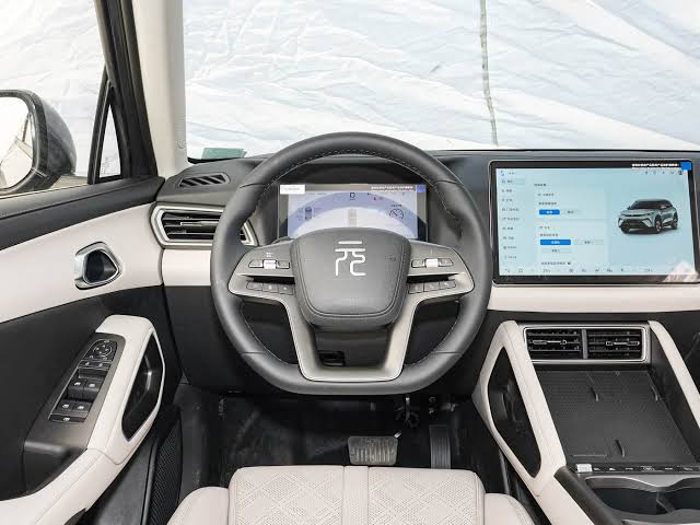 Premium minimal dashboard layout featuring the 12.8-inch rotating touchscreen., AI generated
