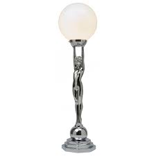Design toscano elegant slumber art deco illuminated. Classic Art Deco Lady Table Lamp With Opal Glass Ball On Chrome Base