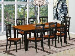 Table measurement is 44w x 44l x 30h and the chairs are 17.25w x 21.75d x 38.5h. Quni9 Bch W 9 Pc Dining Room Set Dining Table With 8 Wooden Dining Chairs East West Furniture