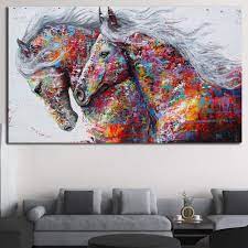 Display this gorgeous wall art decor in the living area with some brushed nickel sconces. Animal Unframed Wall Art For Living Room Bedroom Home Decor Colorful Two Running Horses Prints And Posters Canvas Painting Horse Pictures For Walls 24 X 16 Inches Walmart Com Walmart Com